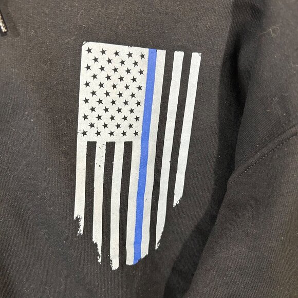 Thin Blue Line Hoodie Men's Size XL Full Zip Black Graphic Print USA Flag EUC - Picture 3 of 10